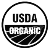 A circular USDA Organic seal logo in black and white, indicating organic certification.