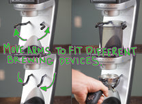 Arms move to fit different brewing devices